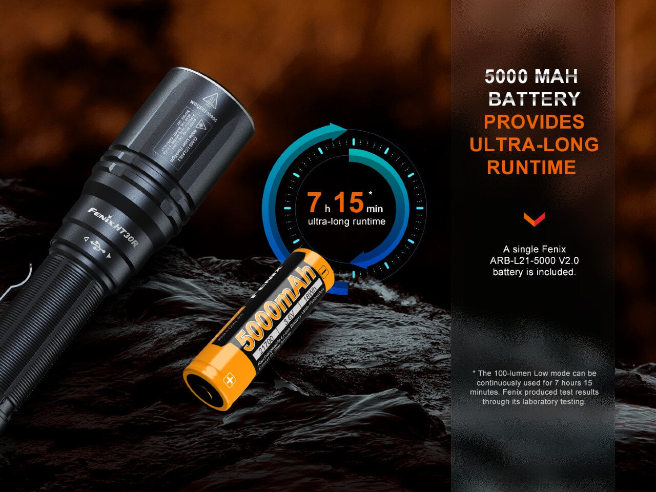 Fenix HT30R 1000 Lumen White Laser LED Flashlight - High Power Tactical Light for Hunting, Camping & Outdoor Adventures (Discontinued)
