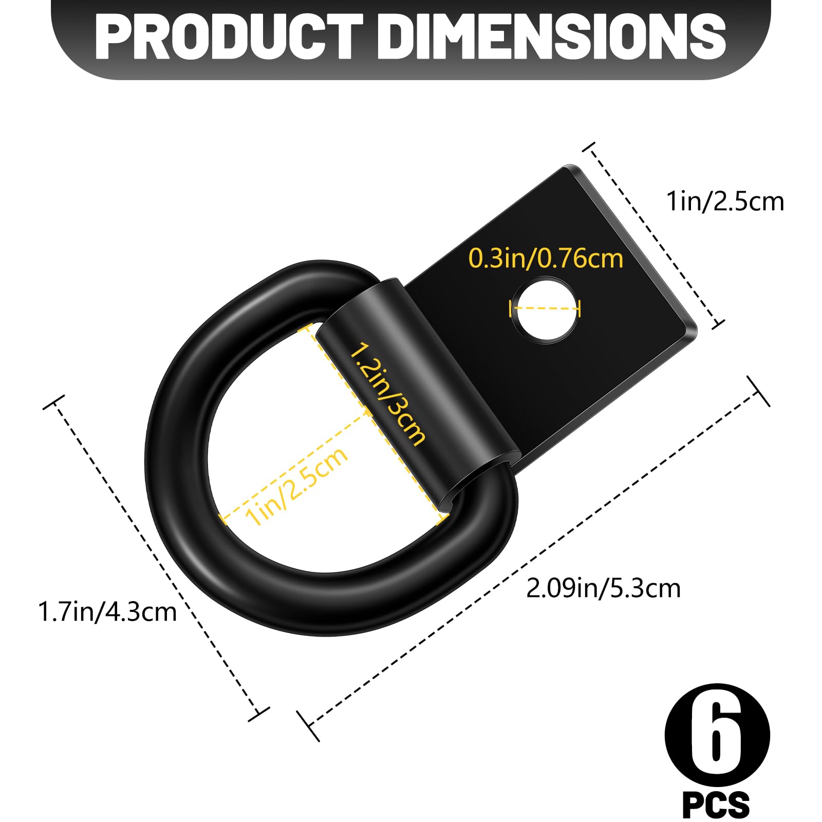 Garini 6Pcs Heavy Duty Black D Ring Tie Down Anchors with Screws - Surface Mount Hooks for Securing Cargo in Trailers, Truck Beds & Deliveries | Perfect for Transporting Furniture, Equipment & Heavy Loads