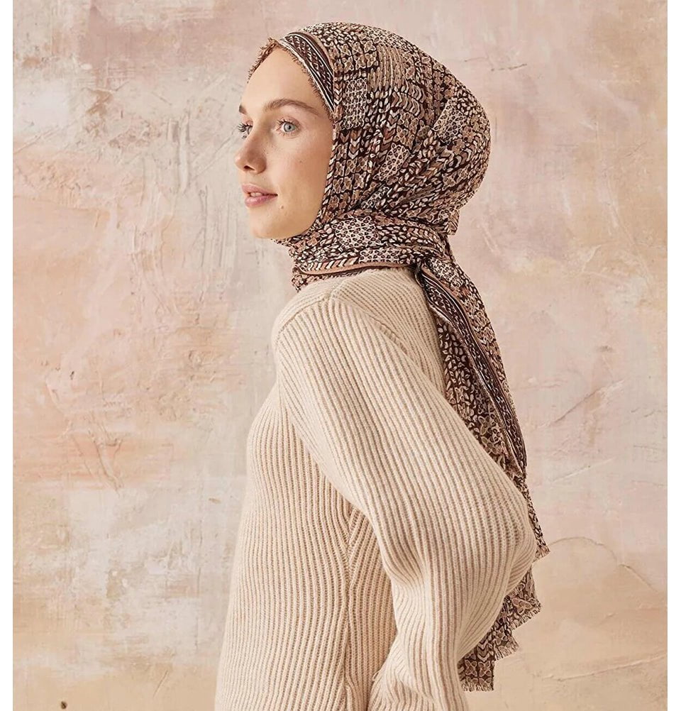 Abstract Crinkle Cotton Hijab Shawl - Soft & Breathable Brown Scarf for Women | Perfect for Daily Wear, Prayer, and Modest Fashion