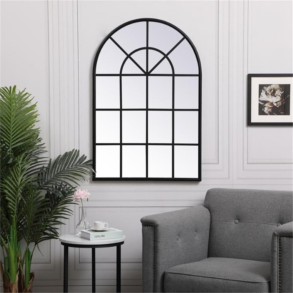 Black Mid-Century Metal Windowpane Mirror 42x28
