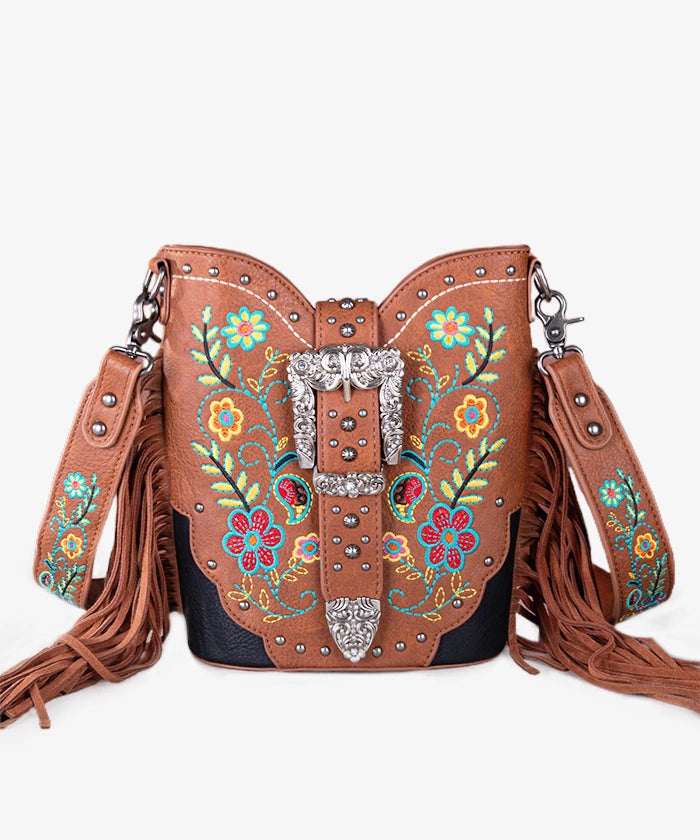 Montana West Floral Crossbody Bag for Women - Stylish Leather Shoulder Purse with Buckle Detail, Perfect for Daily Use, Travel & Shopping