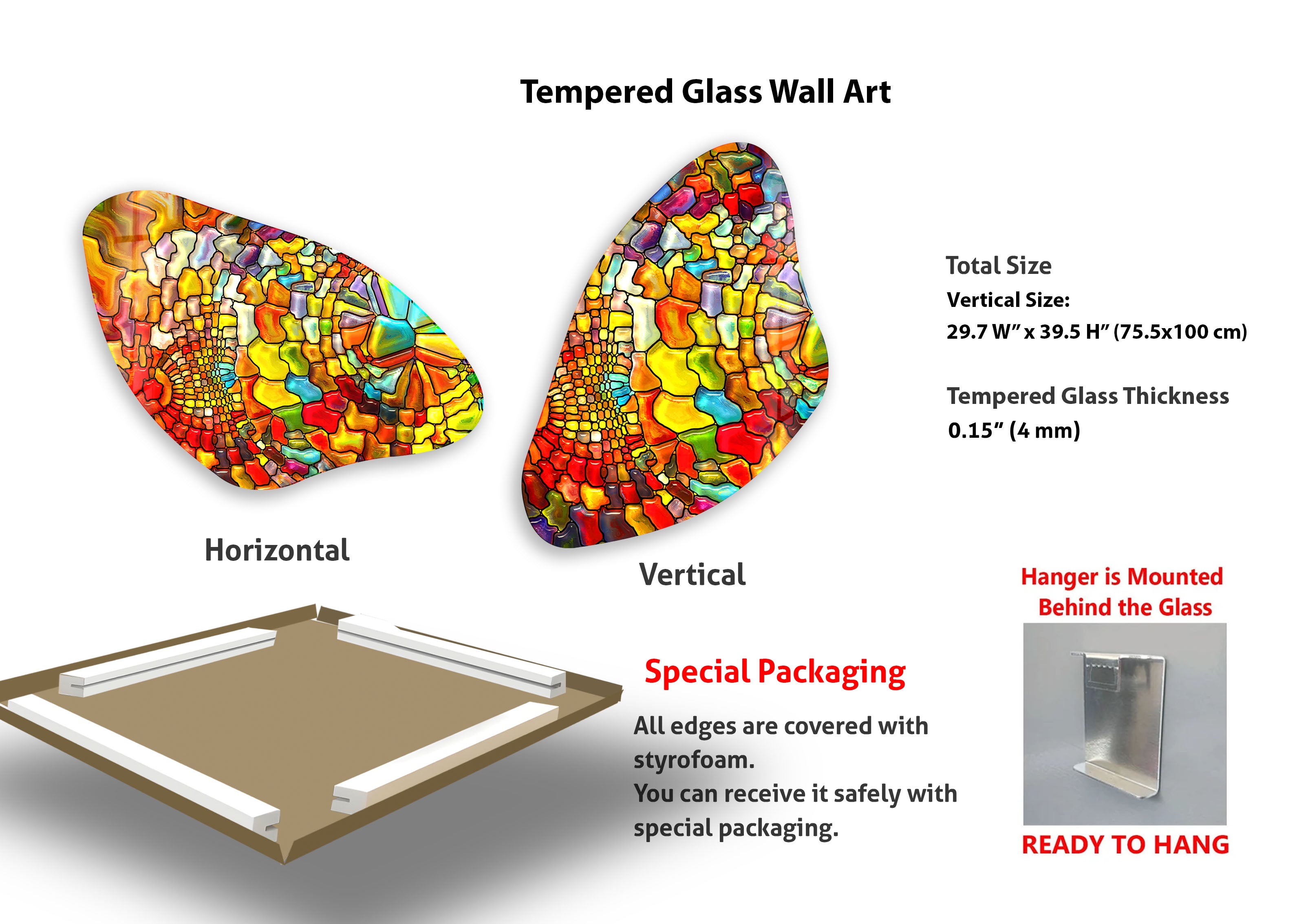 Handmade Aesthetic Orange Stained Irregular Glass Wall Art - Modern Abstract Home Decor for Living Room, Bedroom & Office