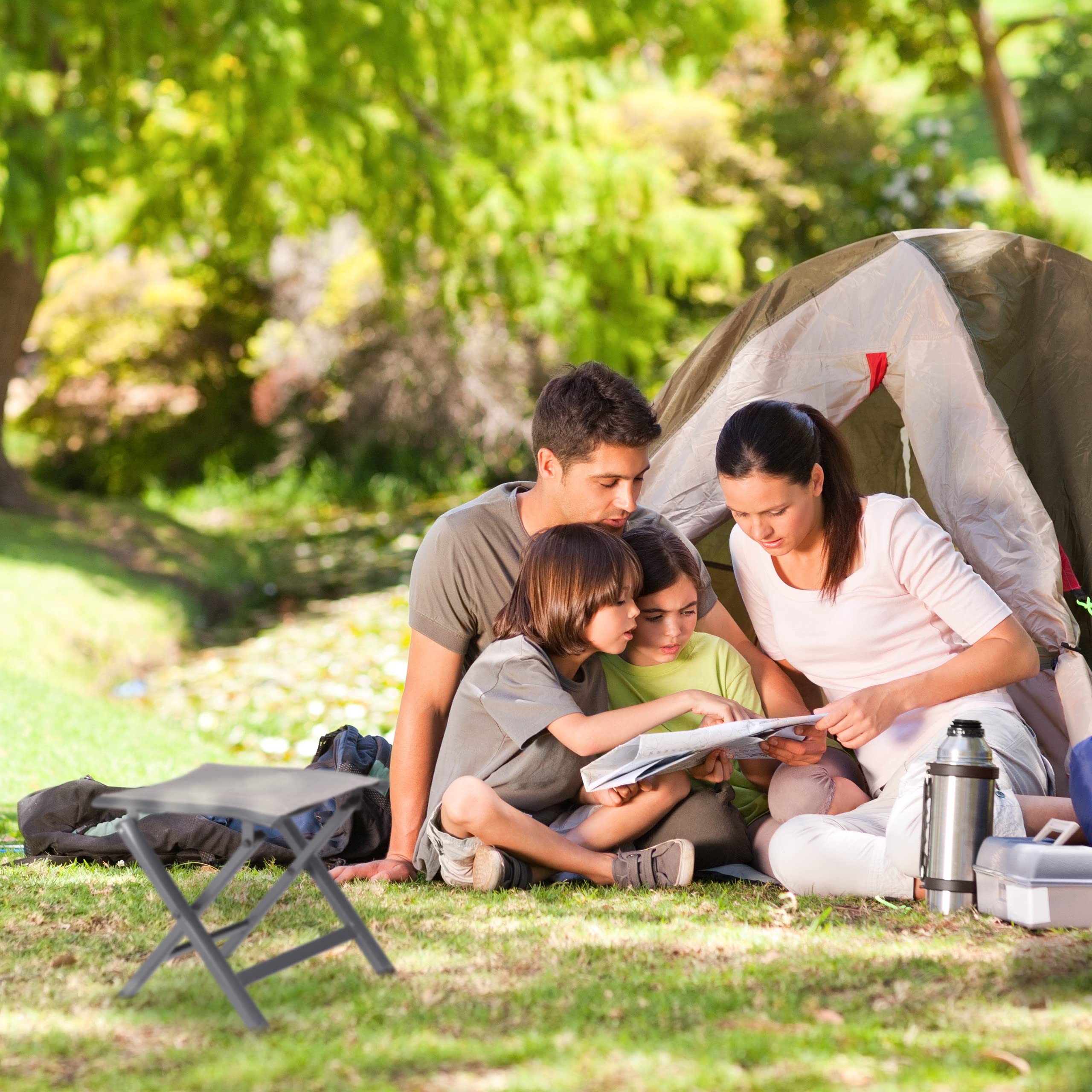Lightweight Aluminum Folding Stool with Padded Seat - Portable Camping, Garden, Outdoor Stool (41x48x41cm, Grey) - Perfect for Picnics, Beach, Fishing & Backyard Relaxation