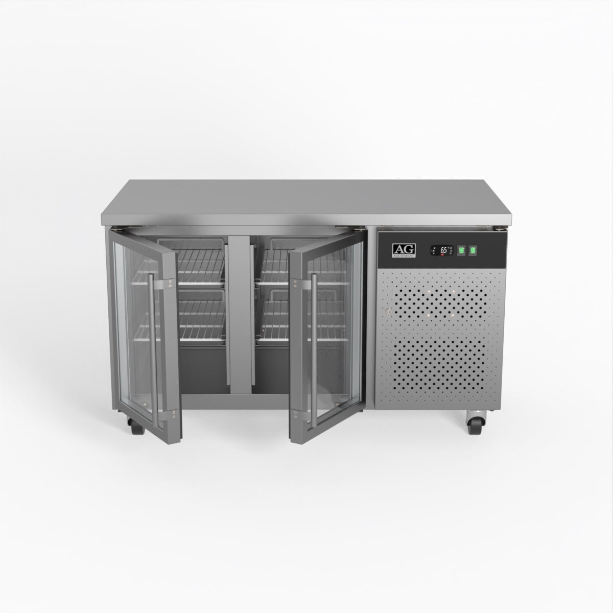 Commercial Glass Door Refrigerator - 2 Door Under Counter Display Fridge 700mm Depth for Restaurants, Cafes & Retail Stores