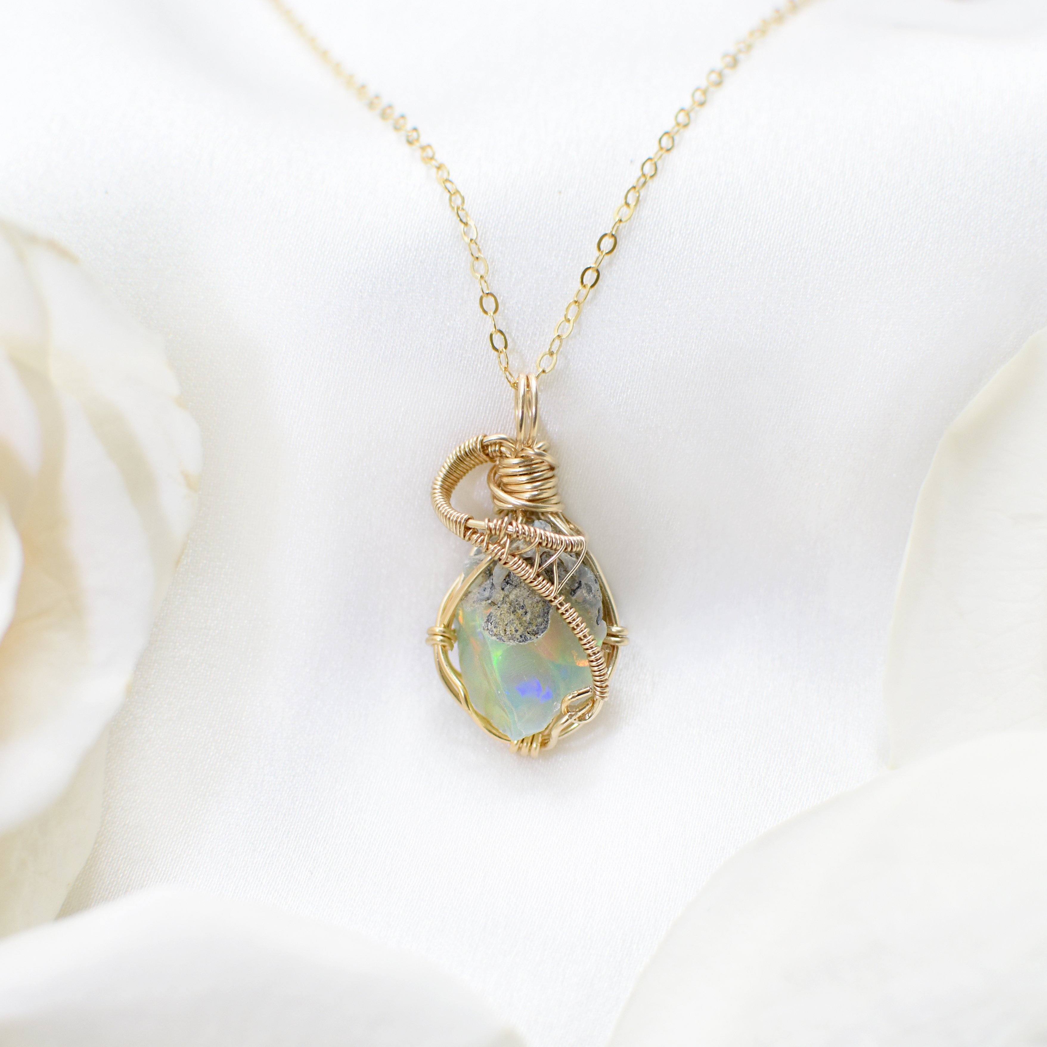 Fire Opal Necklace - 14k Gold Filled Pendant Jewelry for Women, Gift for Her, Birthday, Anniversary, Valentine's Day