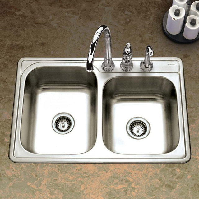 Houzer Glowtone Series 33 Stainless Steel Drop-in Topmount 60/40 Double Bowl Kitchen Sink - Durable & Stylish for Modern Kitchens, Perfect for Cooking & Cleaning