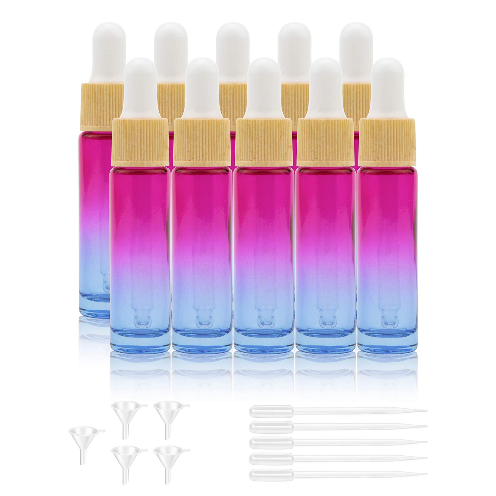 Kesell 10ml Glass Dropper Bottles 10-Pack - Rose Blue Gradient Essential Oil Bottles with Eye Droppers | Travel-Sized Empty Containers for Perfume Oils, DIY Blends & Aromatherapy | Perfect for Home, Office & On-The-Go Use