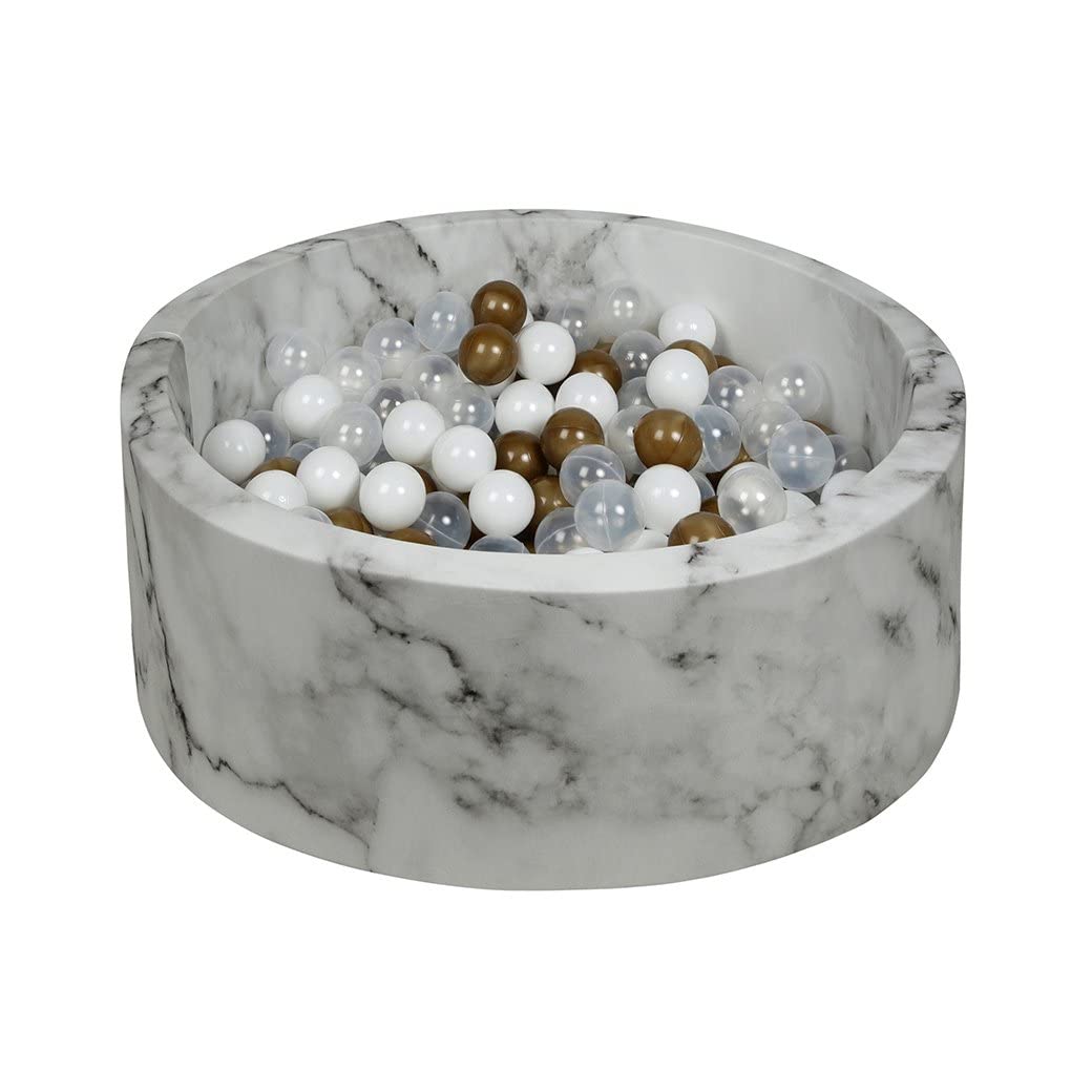 Eco-Friendly Premium Baby Ball Pit with Organic Cotton Cover & BPA-Free Balls | Safe Sensory Play for Ages 6 Months – 5 Years | Marble Organic Cotton Cover + Gold/Clear/White Balls | Perfect for Indoor Playrooms, Daycares, and Family Fun