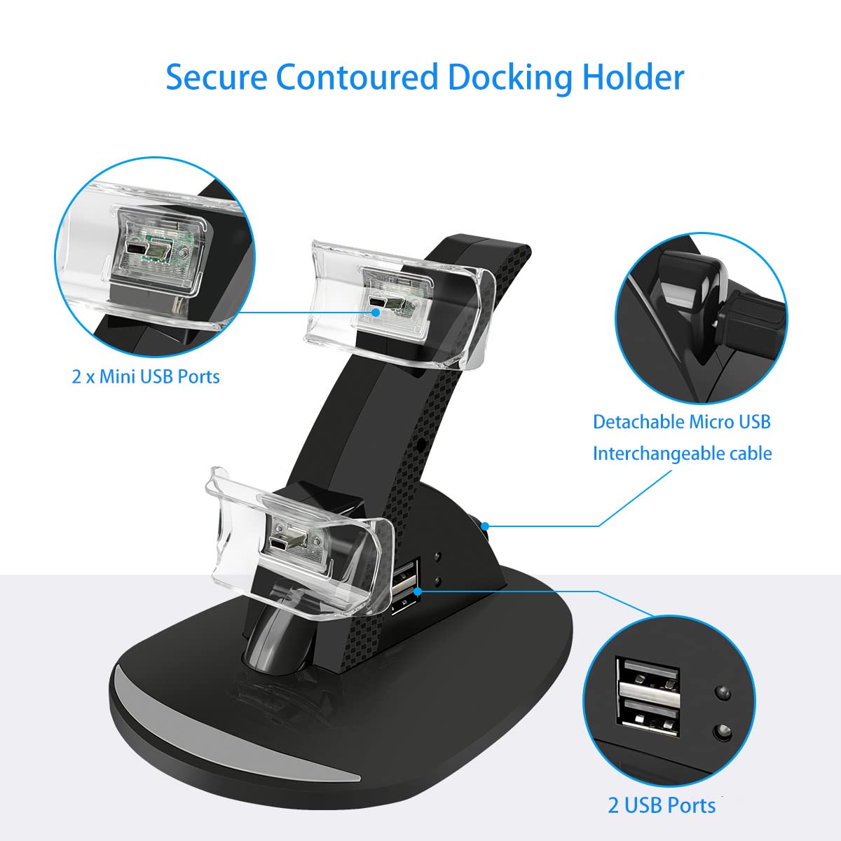 VSEER PS3 Controller Charger - Dual Charging Dock Station Stand for Playstation 3 with LED Indicators (Black) - Fast Charging for Gaming Sessions & Multiplayer Setup