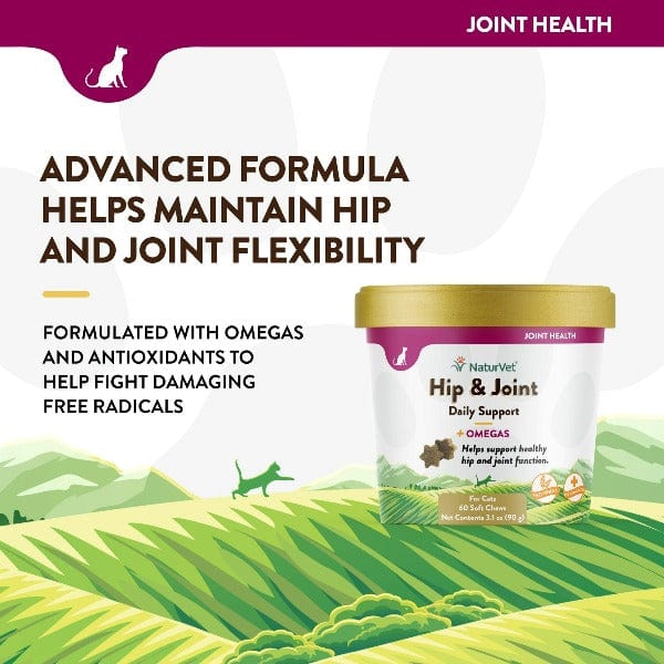 NaturVet Hip & Joint Soft Chews for Cats with Omega-3 - Supports Joint Health & Mobility - Perfect for Senior Cats & Active Felines