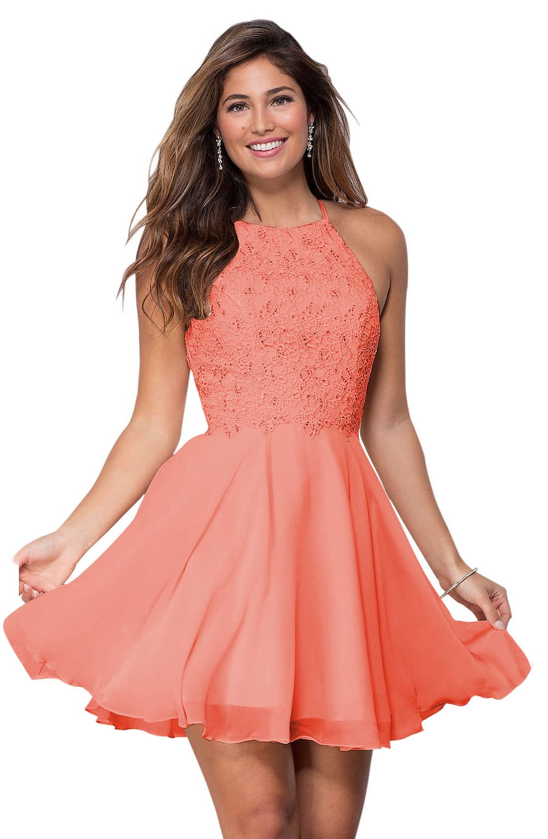 Elegant Women's Short Halter Homecoming Dress - Knee Length Lace Prom Gown for Graduation Party & Special Occasions | Perfect for Dances, Weddings & Formal Events