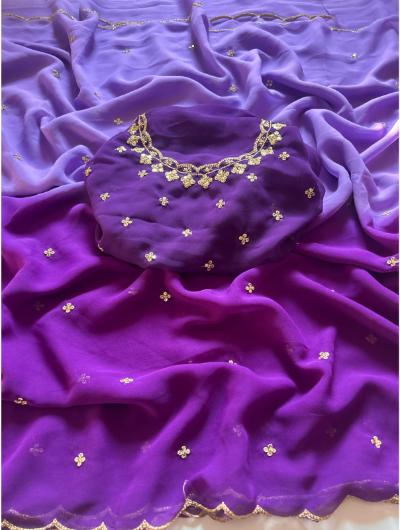 Elegant Violet Dual Tone Chiffon Silk Saree for Women - Lightweight & Breathable Indian Traditional Dress for Weddings, Parties & Festive Occasions