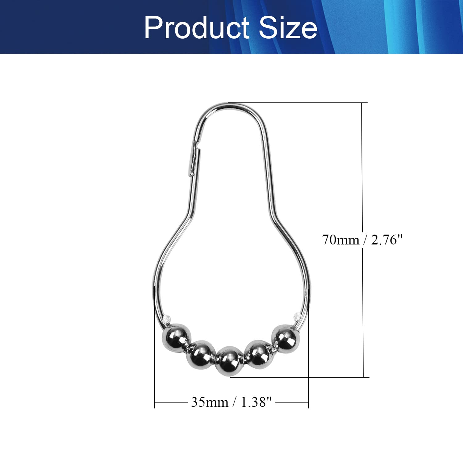 Rust-Resistant Metal Shower Curtain Rings - 6 Pack Hooks for Rolling Bathroom Shower Rods | Durable Curtain Hangers for Bath & Shower Accessories | Perfect for Home, Hotel & Spa Bathroom Upgrades
