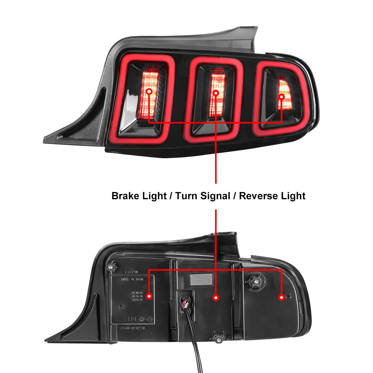 Winjet Full LED Tail Lights Assembly for 2010-2014 Ford Mustang - Sequential Turn Signals, DRL & Reverse Lights (Black Housing Smoke Lens) | Upgrade Your Mustang's Style & Safety for Night Driving & Car Shows