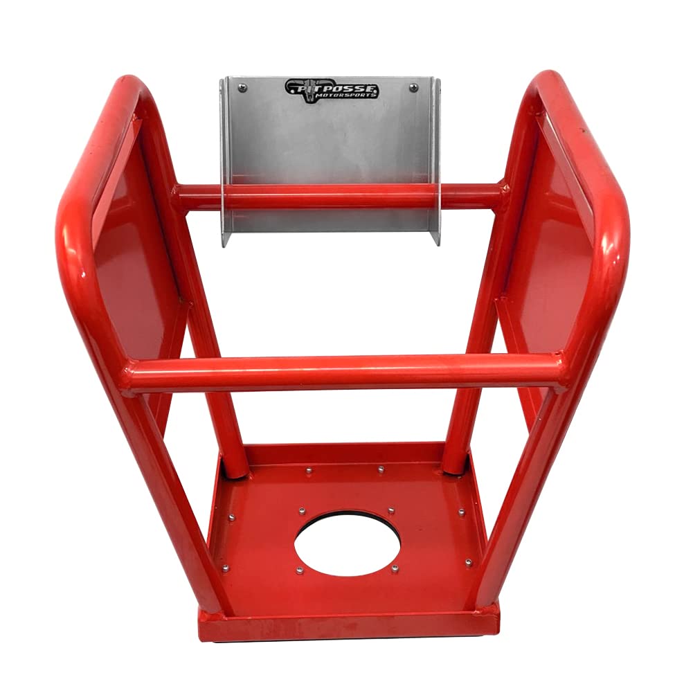 Pit Posse PP277R-KIT Aluminum Motorcycle Dirt Bike Panel Stand with Holder Hook - Heavy Duty MX Stand for Honda, Yamaha, Kawasaki (Red) - Perfect for Trailer, Garage Organization & Workshop Storage