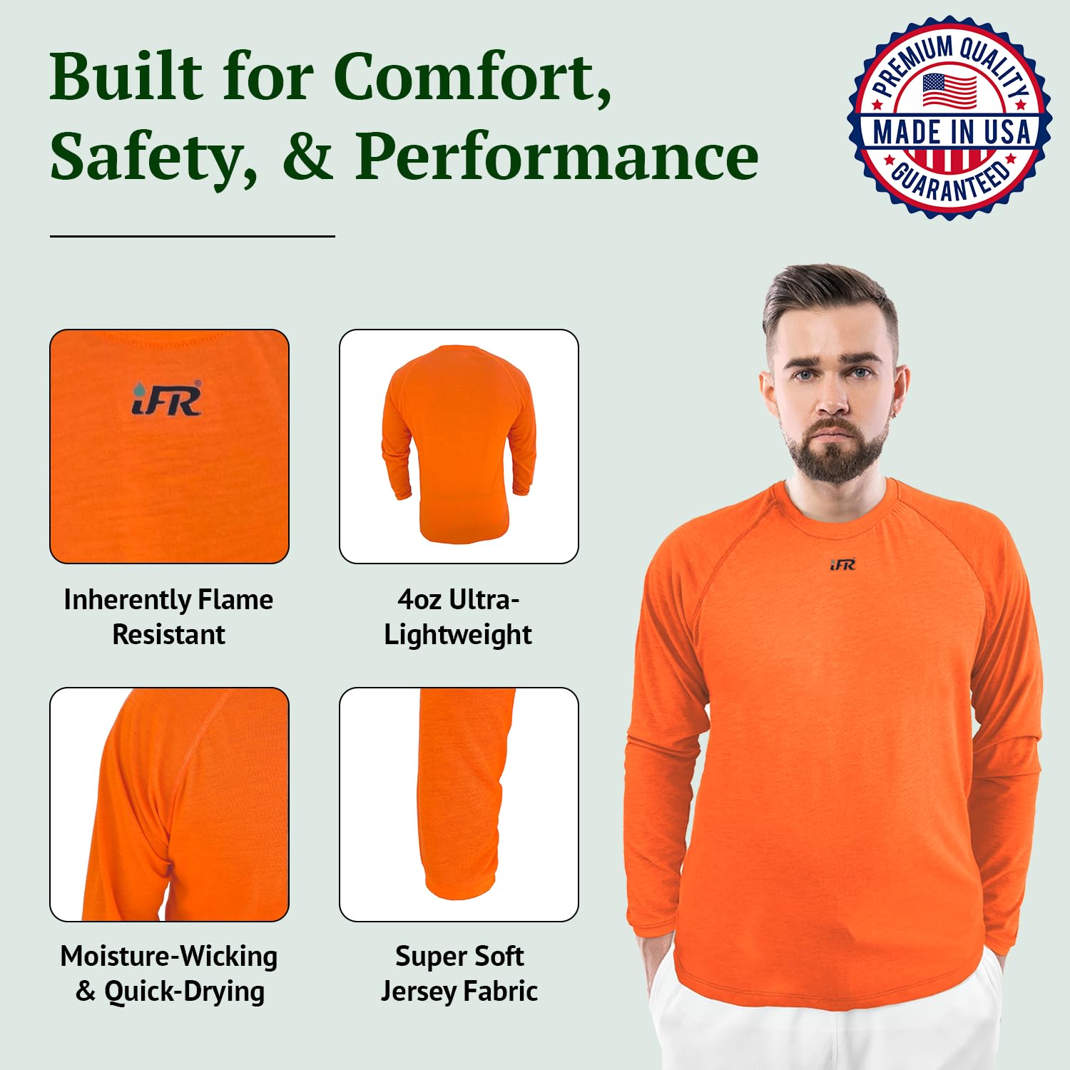 Fire Resistant Base Layer for Men - iFR Long Sleeve Thermal Shirt - FR Clothing for Work & Outdoor Activities - Heat & Flame Resistant Shirt for Construction, Welding & Camping