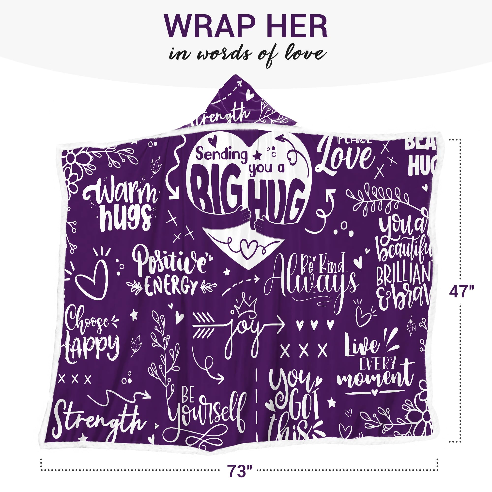 Vprintes Purple Sherpa Fleece Wearable Blanket Hoodie - Warm & Cozy Gifts for Women - Birthday Present for Best Friends - Perfect for Lounging, Movie Nights & Winter Comfort