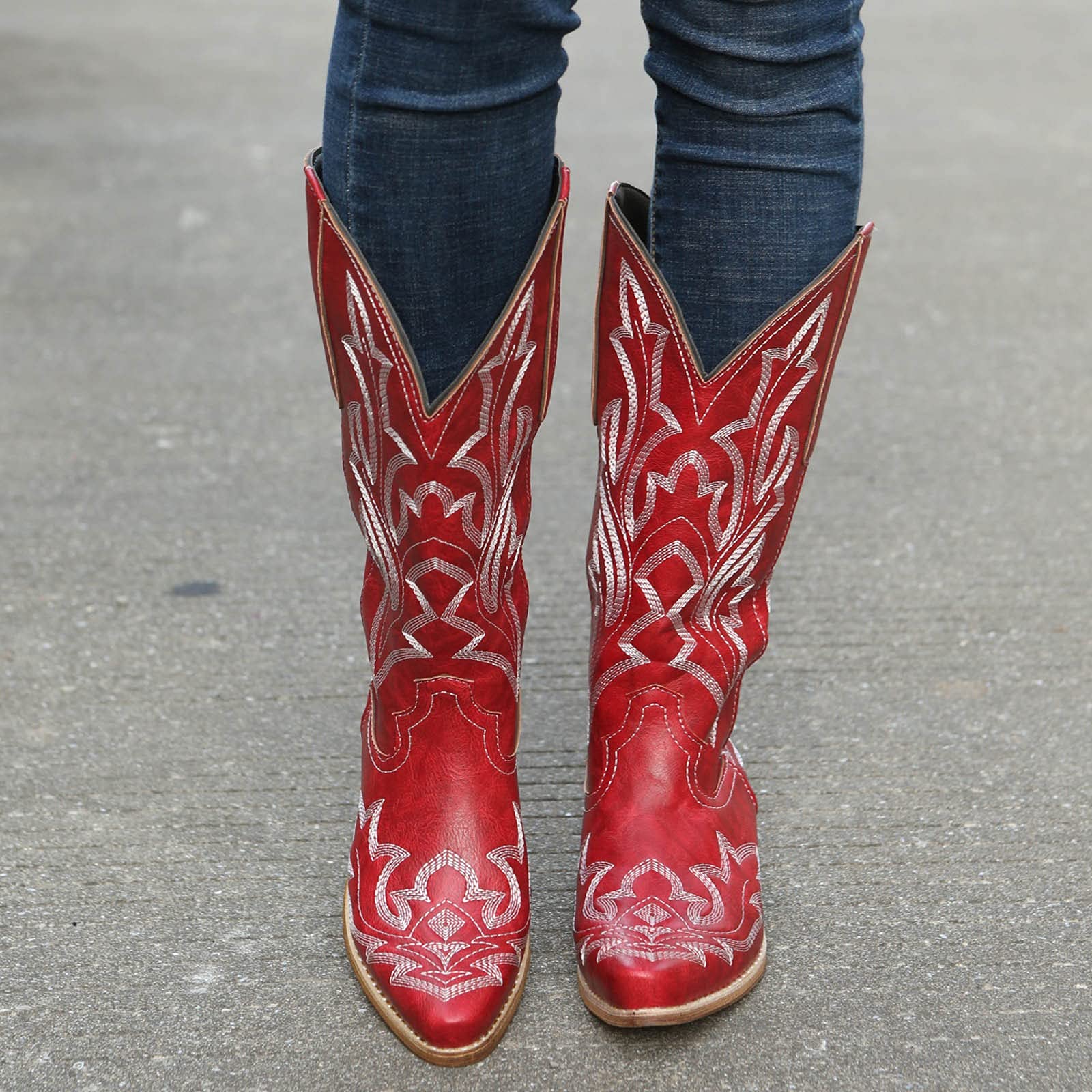 Women's Mid Calf Western Cowboy Boots - Low Heel Embroidery Cowgirl Boots with V-Cut Square Toe & Wide Width | Perfect for Casual Wear, Country Dancing & Western Fashion Outfits