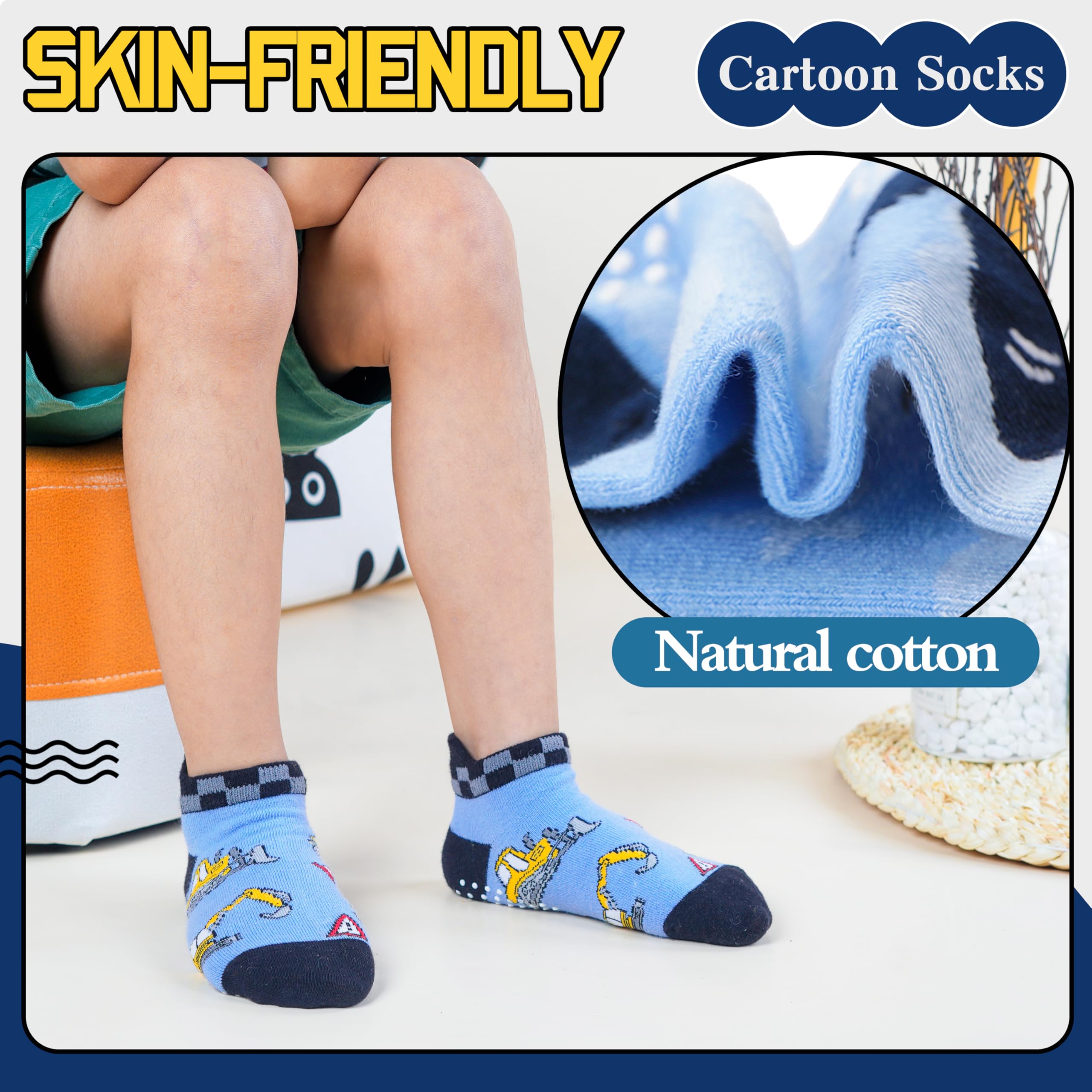 Non-Slip Baby Socks for Toddlers - Cotton Anti-Skid Ankle Socks with Grippers for Boys & Girls - Perfect for Playtime, Daycare and First Steps