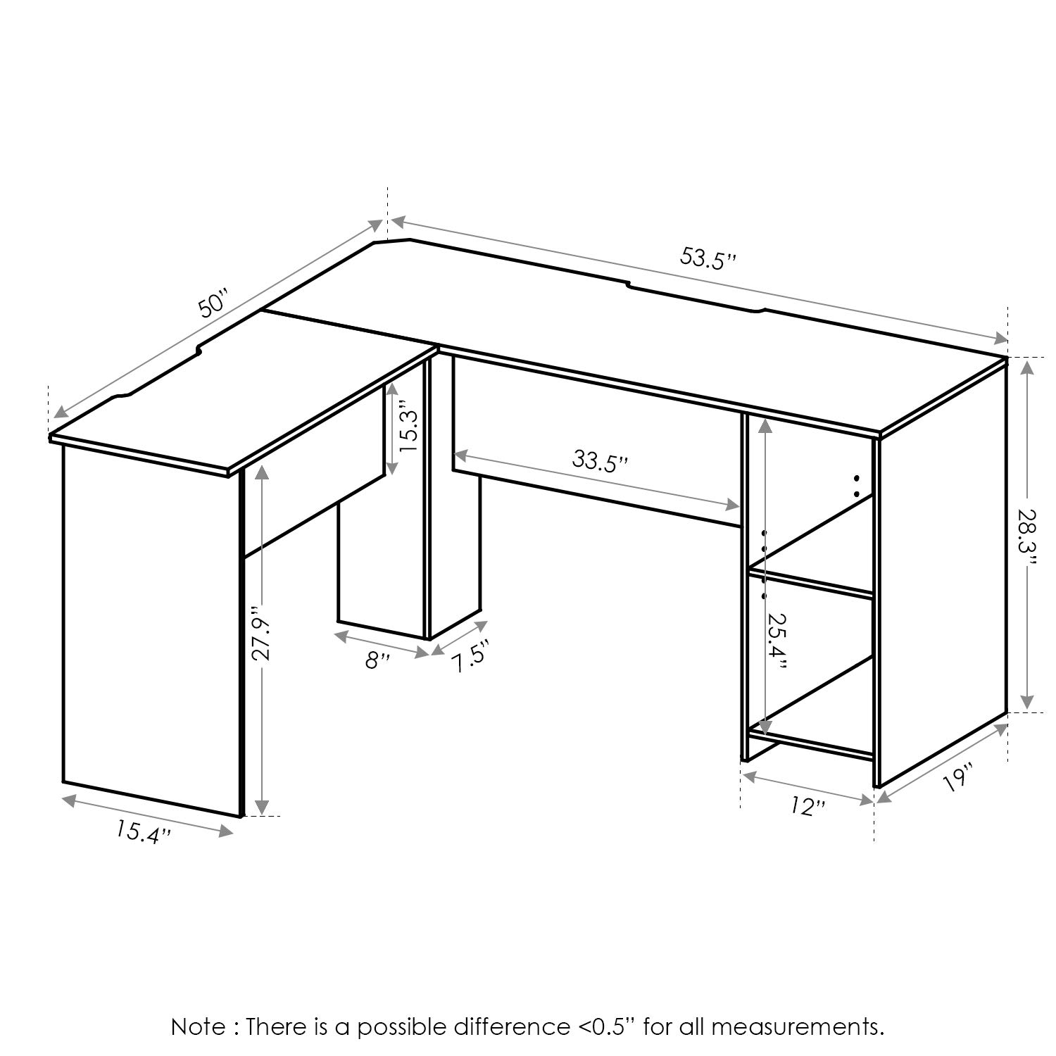 Furinno Indo L-Shaped Computer Desk with Bookshelf - White Home Office Desk for Small Spaces, Gaming & Study Workstation - Compact Corner Desk with Storage Shelf for PC, Laptop & Books