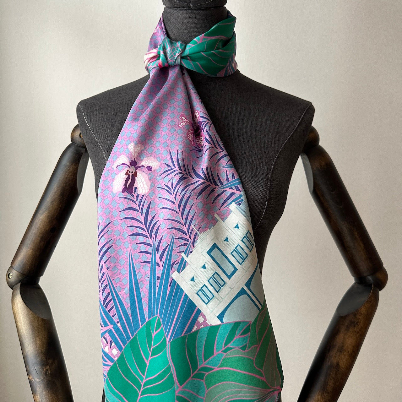 Stylish Tropical Art Deco Silk Scarf for Women - Fashionable Floral Print Shawl - Perfect for Beach Vacations, Summer Outfits & Gift Giving
