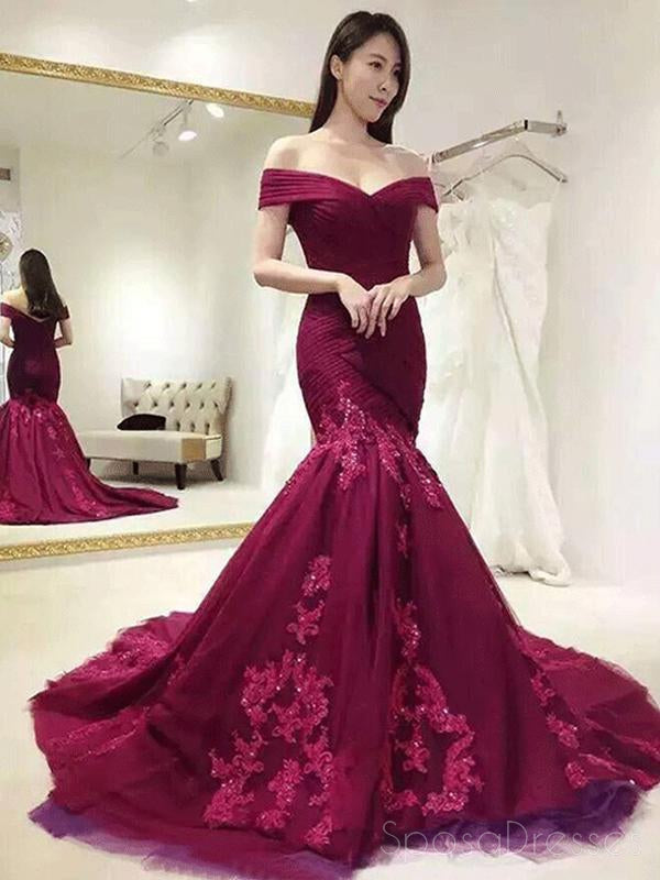2018 Off Shoulder Red Lace Mermaid Long Evening Prom Dresses for Women - Elegant Formal Gown for Prom Night, Homecoming, Wedding Guest, and Special Occasions