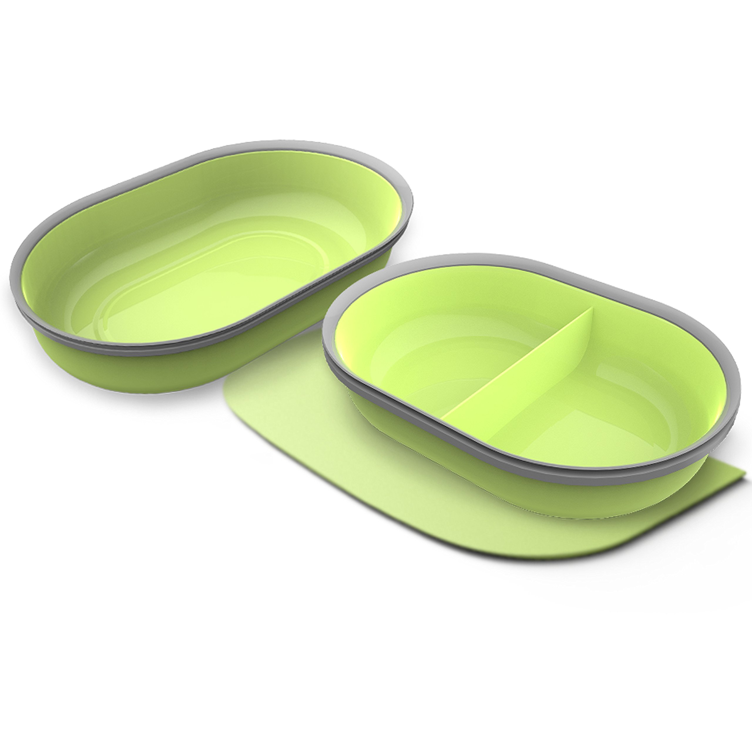 Premium Non-Slip Green Mat & Bowl Set for Pets - Durable Feeding Solution for Dogs and Cats at Home or Travel