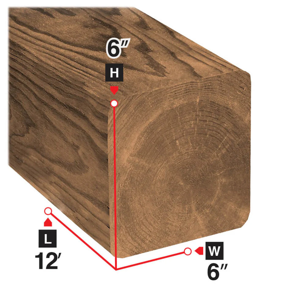 6x6x12 Pressure Treated Lumber - Brown Treated Wood Posts for Fence, Deck & Outdoor Construction - Weather Resistant & Durable