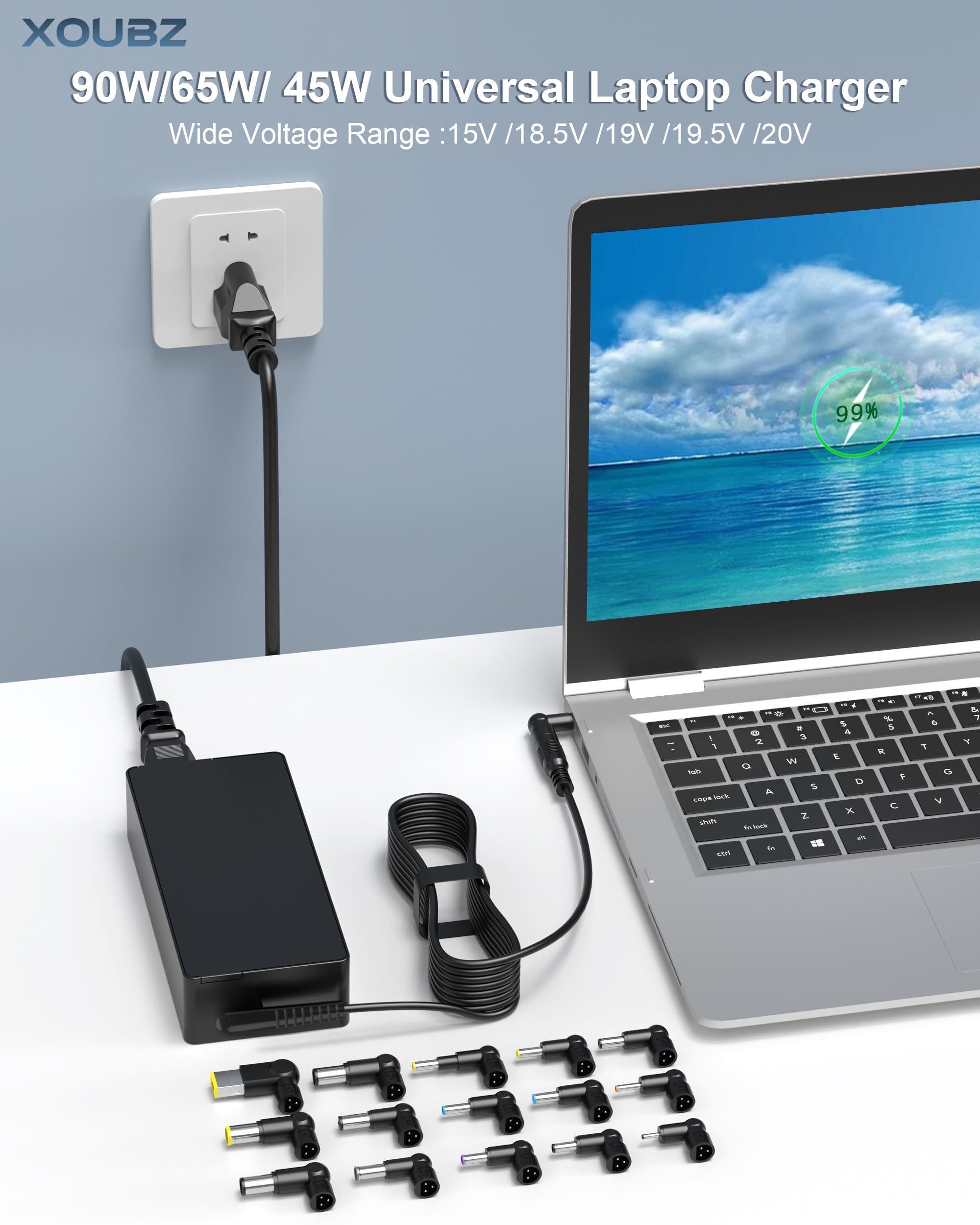 90W Universal Laptop Charger Replacement for HP Lenovo Dell Acer Asus Toshiba Gateway Samsung - 16 Tips AC Adapter Power Cord for Notebook Ultrabook Chromebook - Perfect for Home Office Travel & Business Use