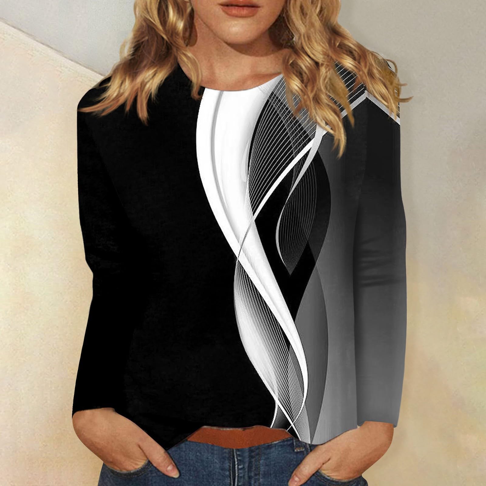 Women's Long Sleeve T-Shirts - Fashion Casual Crew Neck Printed Tops for Everyday Wear | Perfect for Work, Outfits & Layering