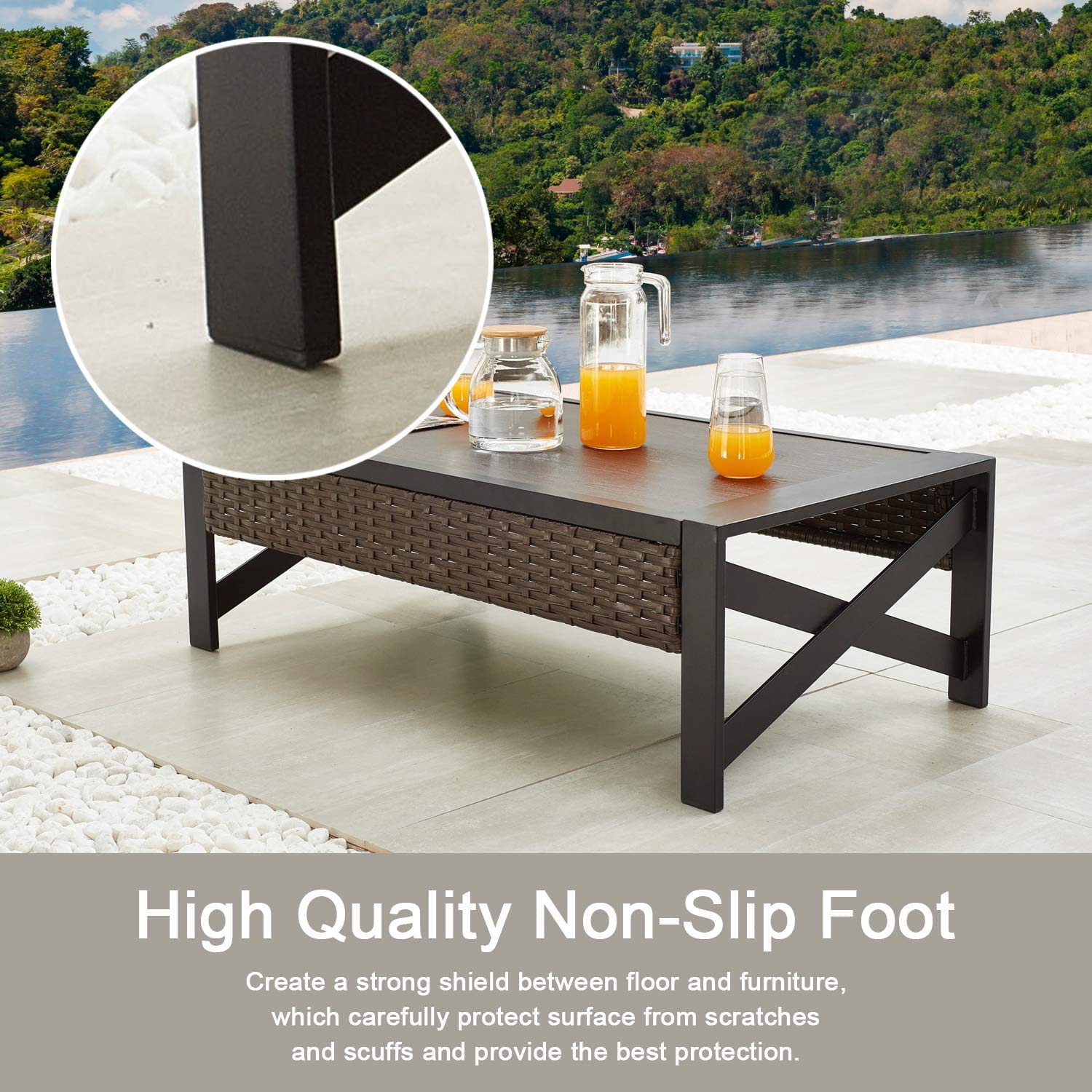 Outdoor Wicker Side Table - PE Rattan Square Coffee Table with Metal Frame for Patio, Garden, Porch, Poolside & Balcony - Perfect for Tea Time, Outdoor Dining & Relaxation (Brown)