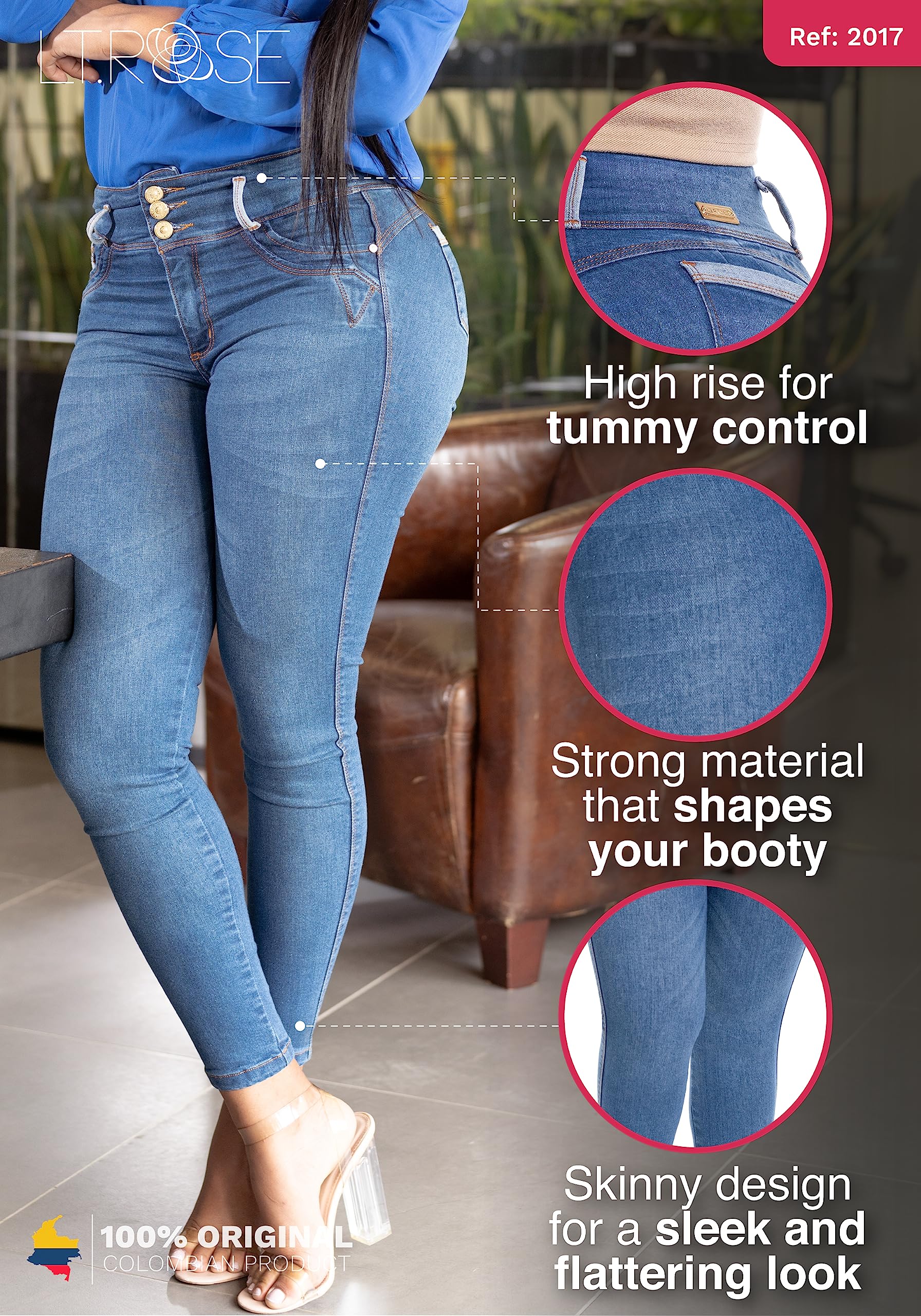 LT.ROSE Butt Lifting Jeans for Women - High Waisted Colombian Jeans for Night Out