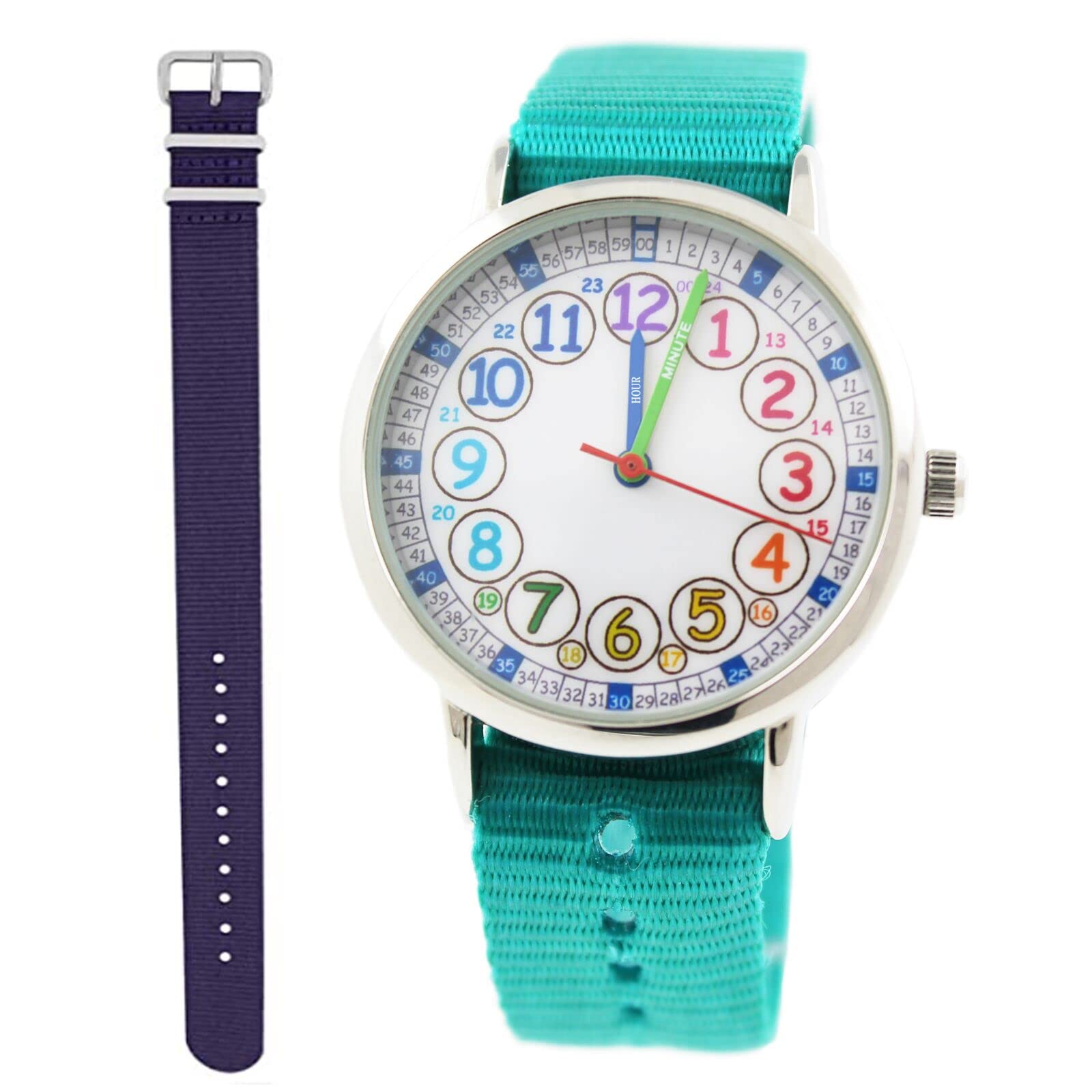 Bigbangbang Kids Analog Watch - Learning Time Watch for Girls Ages 7-10 | Soft Cloth Strap, Easy-to-Read Clock Face | Perfect for Kindergarten, School & First Watch | Pink Toddler Watch for Time Study & Daily Wear
