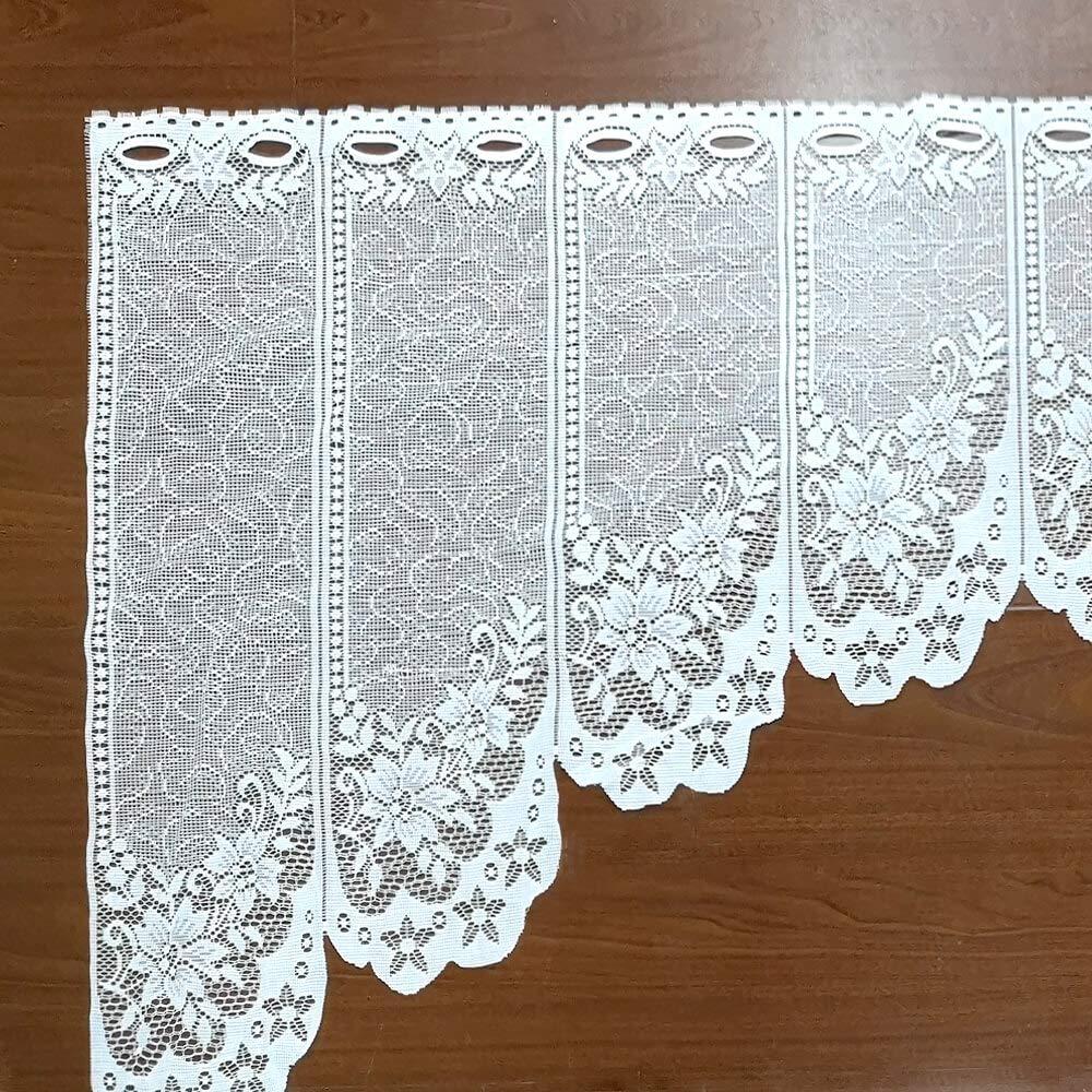 WUBODTI White Lace Swag Valance Curtains 63x24 Inch - Sheer Floral Embroidery Kitchen Window Valances, Hollow Knit Drapes for Bathroom, Cafe & Living Room - Perfect for Small Windows & Home Decor