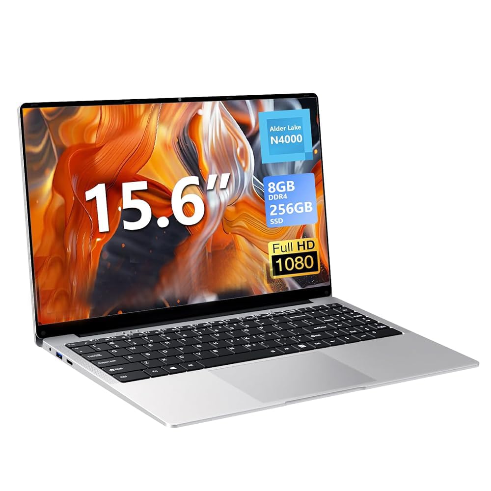 15.6 Inch Gaming Laptop with Intel N4000, 8GB RAM & 256GB SSD - Full HD 1920x1080 Display, 180° Hinge, WiFi 5, Mini HDMI, Numeric Keypad - Perfect for Students, Business Work & Home Office Use