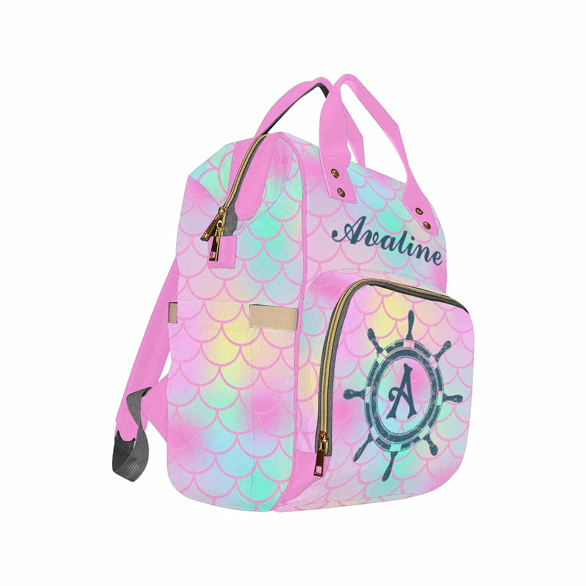 Custom Personalized Diaper Backpack for Moms - Waterproof Baby Bag with Fish Scale & Anchor Design, Multi-Function Travel Daypack for Nursing, Baby Girl & Boy Essentials - Perfect Gift for New Mothers (Ideal for Daycare, Travel & On-the-Go Parenting)