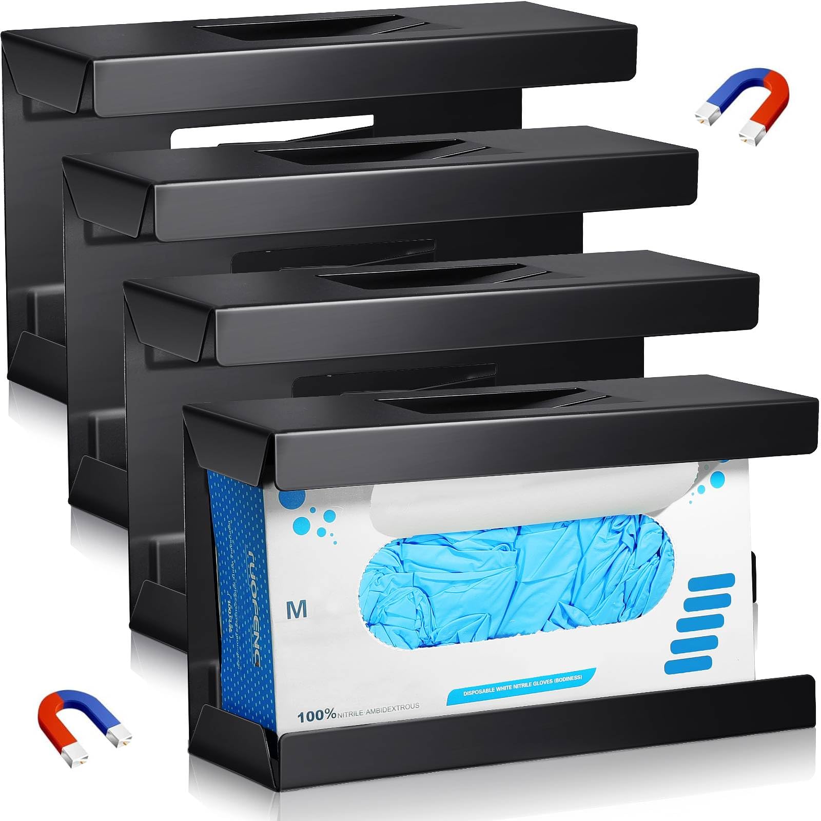 4 Pcs Magnetic Glove Box Holder Dispenser - Wall Mounted Glove & Towel Organizer for Kitchen, Bathroom, Office - Perfect for Hospitals, Homes & Workplaces (Holds Wipes, Tissues & Accessories)