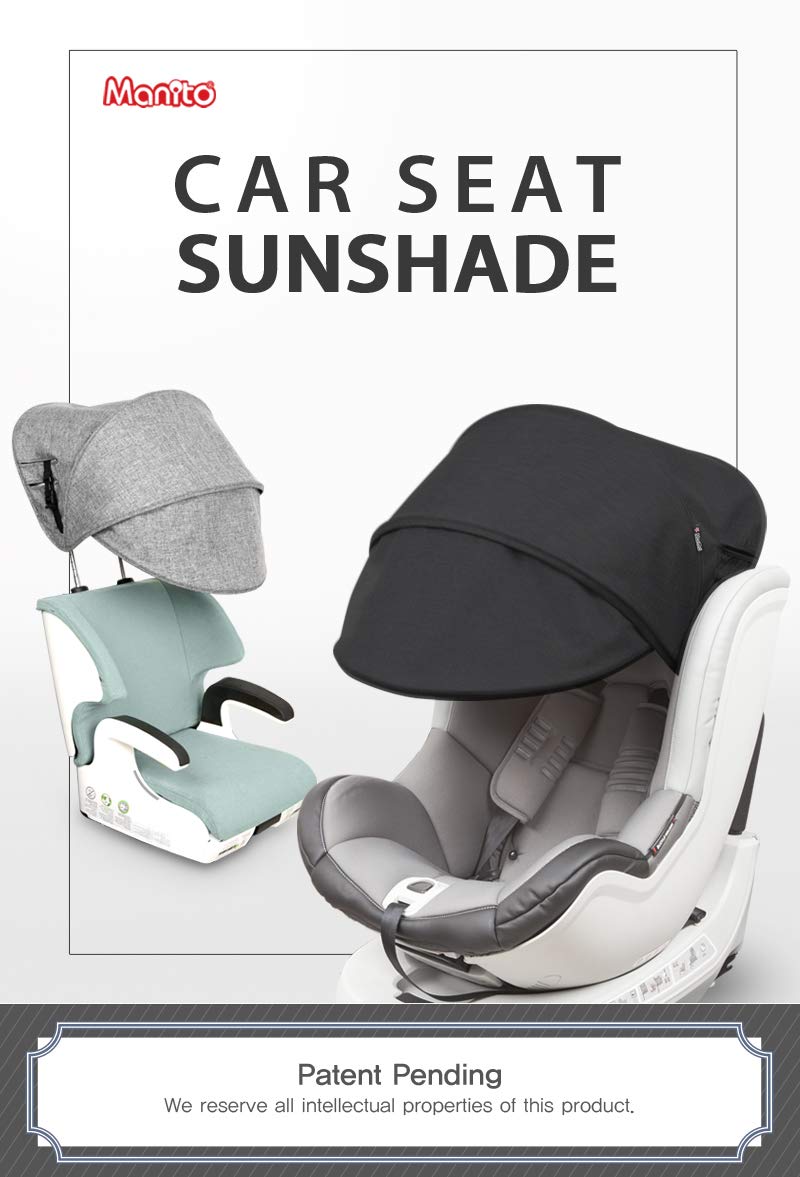Manito Car Sun Shade Extender - Black Grey Auxiliary Canopy for Baby Car Seat | UV Protection & Sunblock for Infants | Perfect for Road Trips & Outdoor Travel