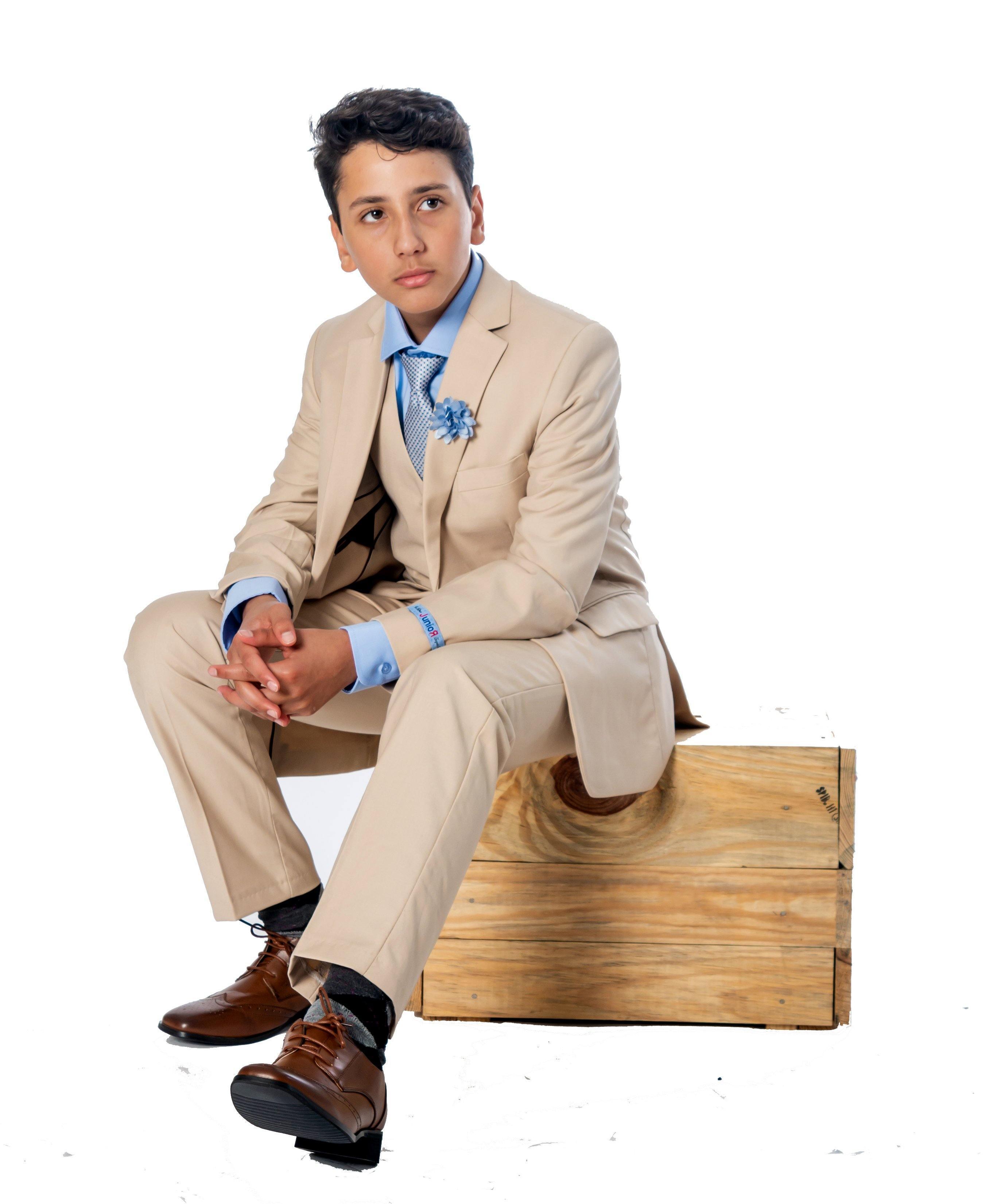 5-Piece Boys' Suit Set in Sand Color - Perfect for Weddings, Parties & Formal Events