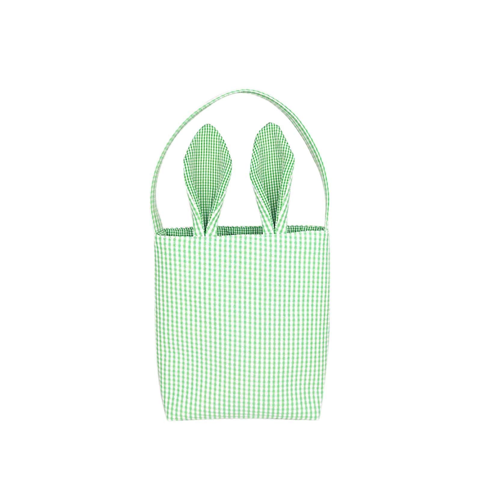 Easter Bunny Decorations - Printed Canvas Easter Basket Bag with Rabbit Ears for Candy, Gifts & Holiday Decor - Perfect for Easter Egg Hunts, Party Favors & Spring Celebrations