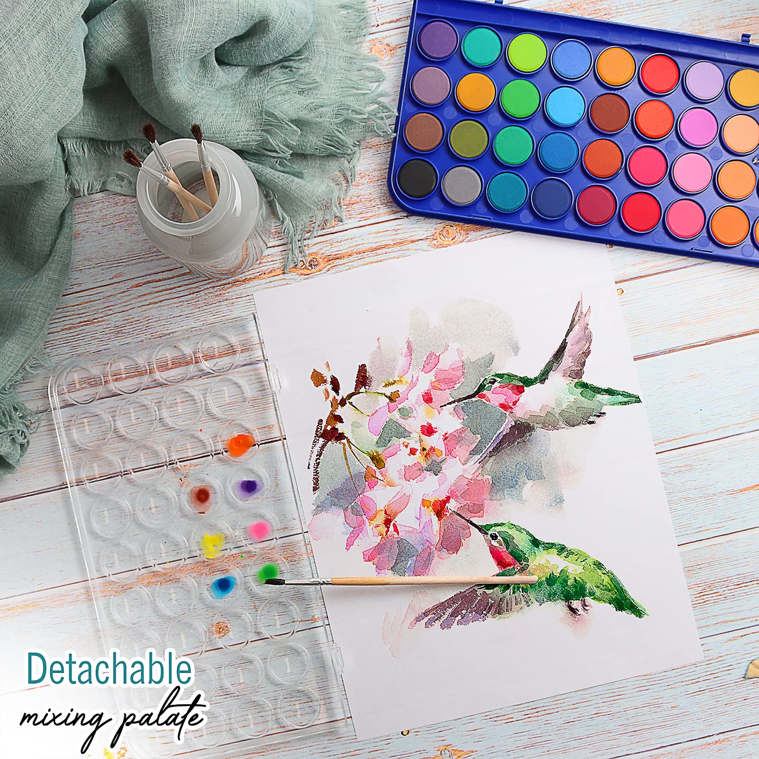 36 Colors Washable Watercolor Paint Set with Palette & 3 Brushes - Non-Toxic Kids Art Supplies for School Projects, DIY Crafts & Home Painting Activities