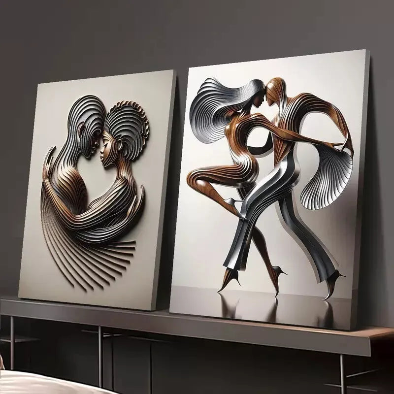 2pcs Abstract Geometric & Elegant Dancer Figures Framed Wall Art - 50x75cm High Quality Canvas Print | 100% Australian Made | Ready to Hang | Perfect for Living Room, Bedroom & Office Decor