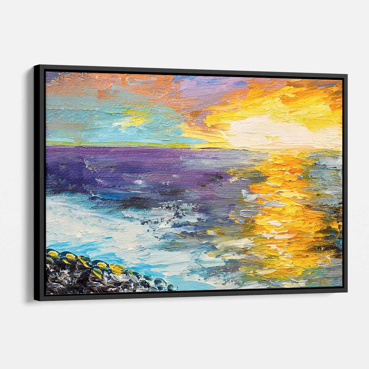 Yellow Sunset at Coast Wall Art Canvas Print 6236 - Stunning Beach Sunset Decor for Living Room, Bedroom & Office