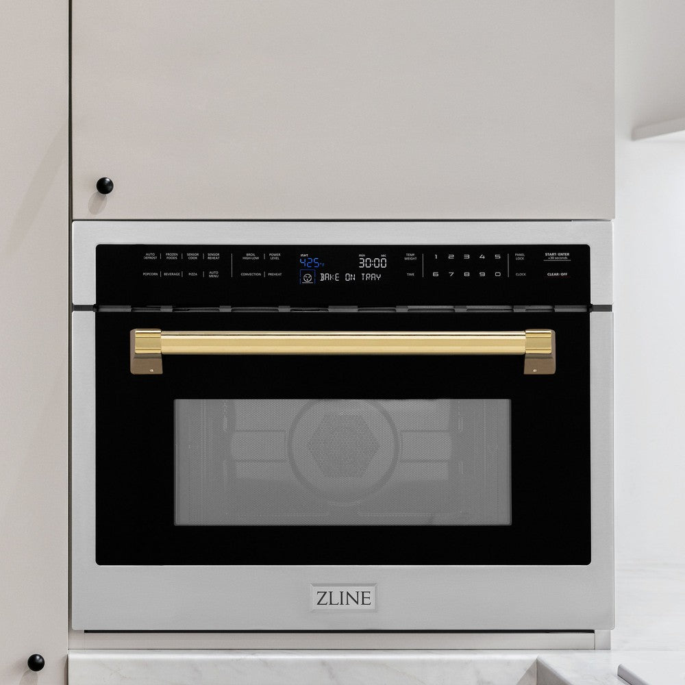 ZLINE Autograph Edition 24 Inch Built-In Convection Microwave Oven - 1.6 cu ft Stainless Steel with Gold Accents - Perfect for Modern Kitchens & Small Spaces (MWOZ 24 G)
