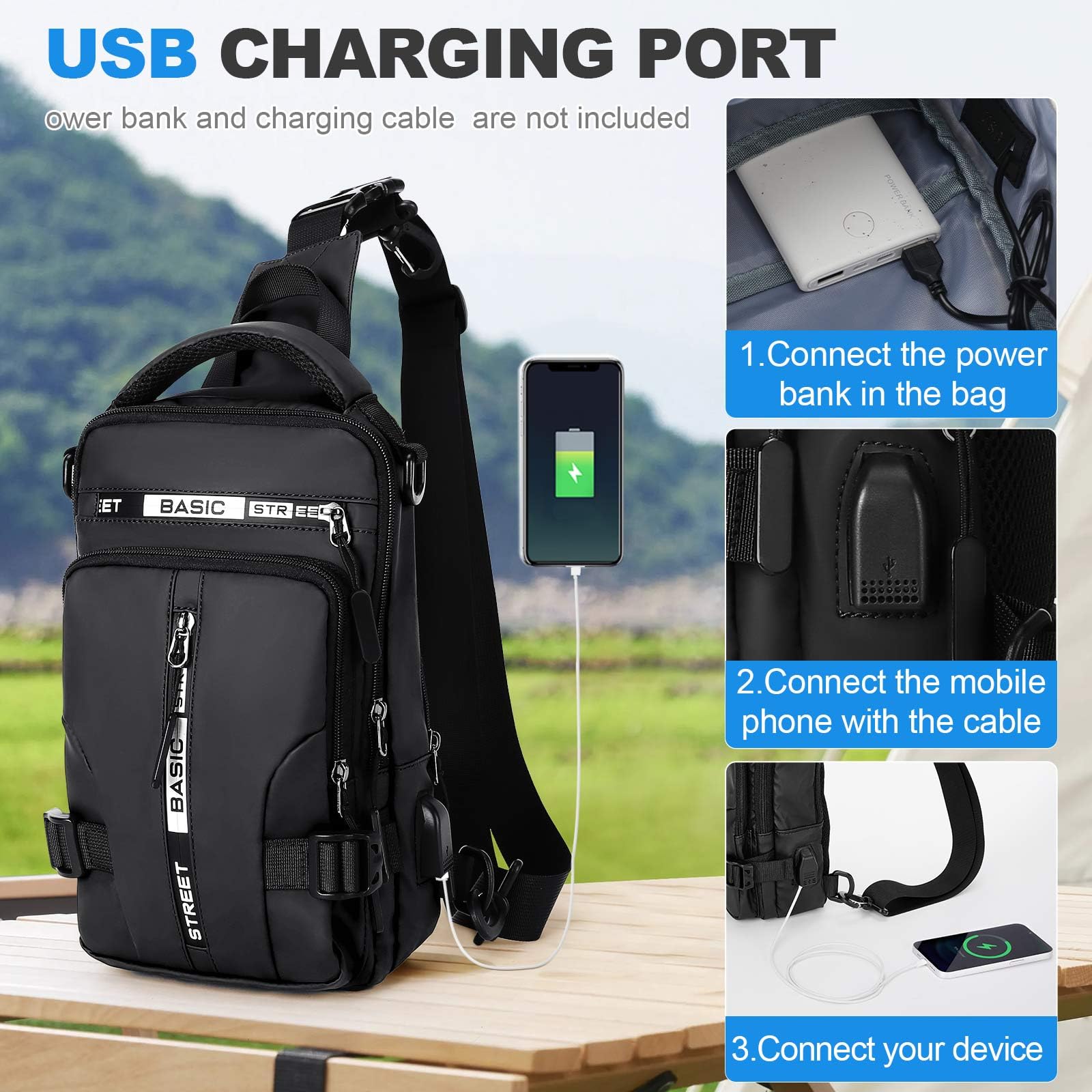 Small Black Sling Crossbody Bag for Men & Women - Tactical Anti-Theft Shoulder Backpack - Compact Daypack for Motorcycle, Travel, Hiking & Outdoor Sports - Perfect for Commuting, Gym & Everyday Use