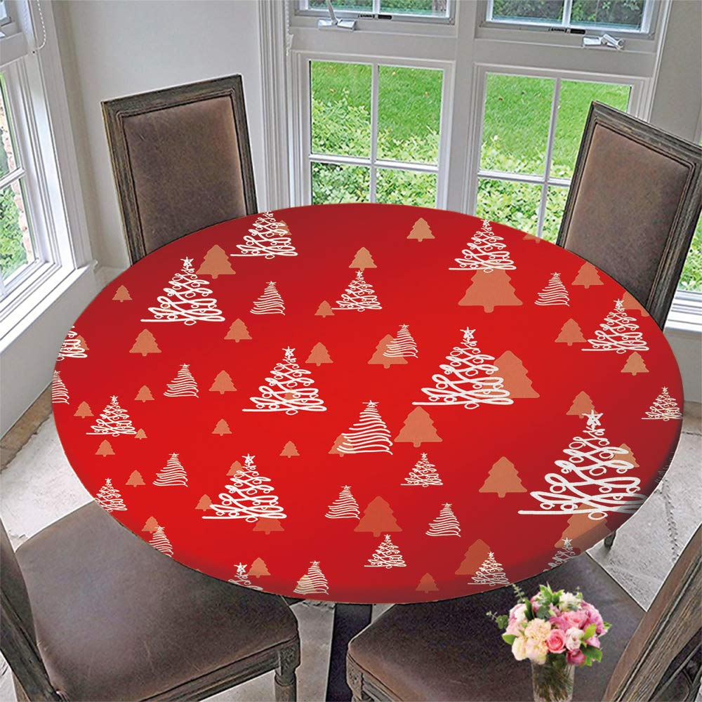 Elastic Edged Round Table Cover - Waterproof Snowflake Design Tablecloth for 43