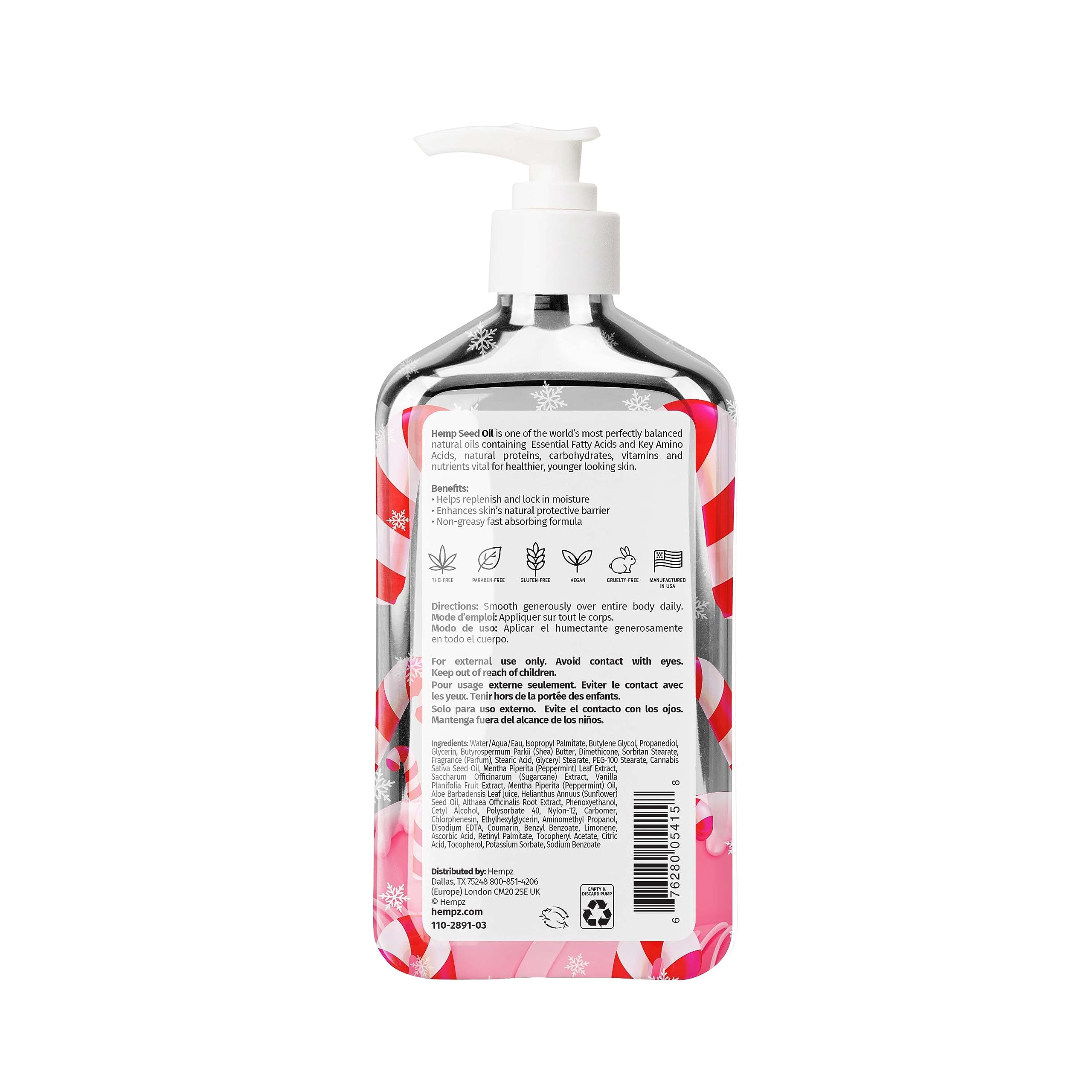 Hempz Limited Edition Peppermint Candy Cane Herbal Body Lotion 17oz - Hydrating Moisturizer for Dry Skin - Holiday Gift for Women & Men - Perfect for Winter Skincare & Daily Hydration