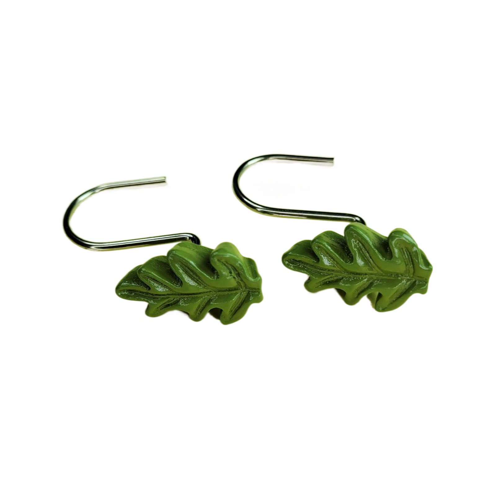 12 Pack Green Leaves Shower Curtain Rings - Rustproof Metal Hooks for Bathroom Decor - Perfect for Modern, Nature-Inspired Bathroom Designs