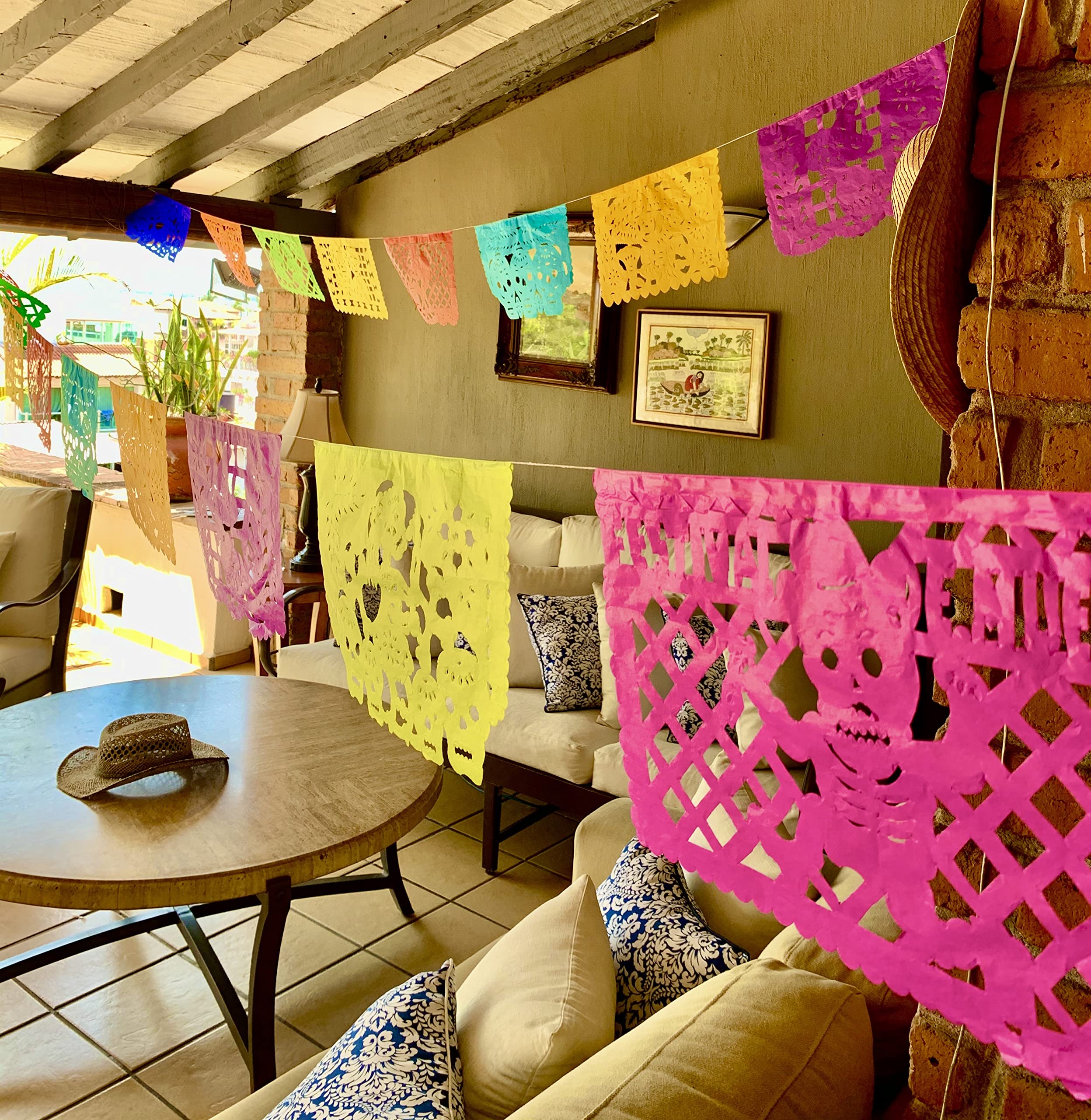 Day of the Dead Party Decorations - Dia de Los Muertos Papel Picado Tissue Paper Banner Set (12.5 Ft x 4, 50 Ft Total) for Halloween, Mexican Fiesta & Home Decor - Perfect for Altars, Parties & Cultural Celebrations