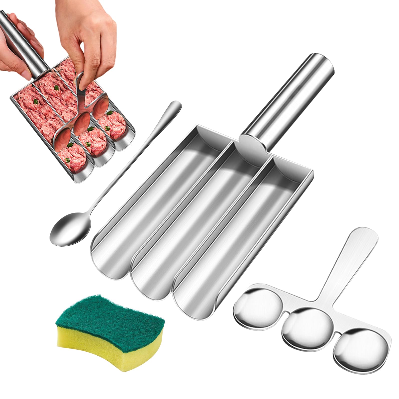 Premium Stainless Steel Meatball Maker - 3 Tube Meatball Mold for Quick & Easy Homemade Meatballs, Cookies, and Sorbet | Perfect for Home Cooking, Meal Prep, and Party Snacks